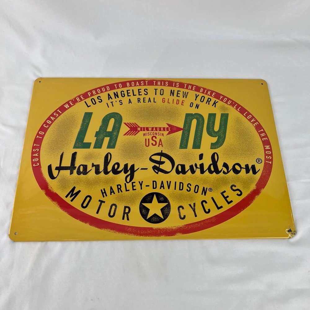 Harley Davidson Motorcycles Embossed Metal Sign "Los Angeles To New York